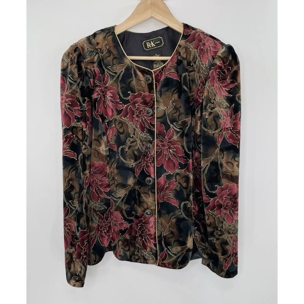 Vintage R&K Evenings Etched Floral Velvet Button-Down Blazer Size 12‎ Event